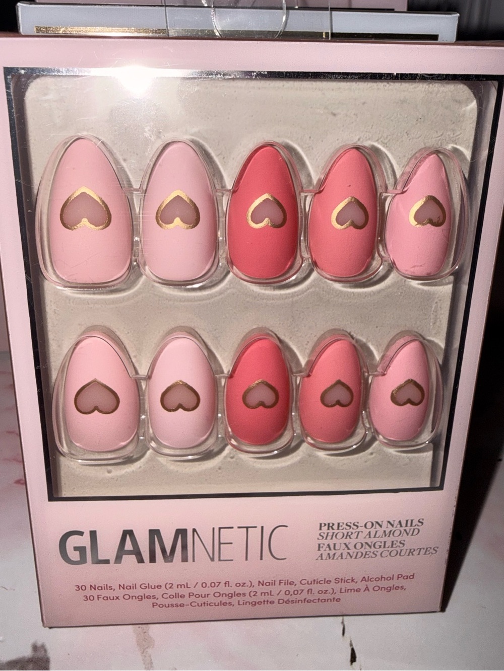 Glamnetic “Matte In Love” Pink & Coral Short Almond Press-On Nails